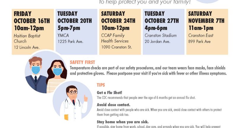 The Cranston Health Equity Zone (HEZ) and CCAP Family Health Services will be offering FREE Flu Clinics in the Community.